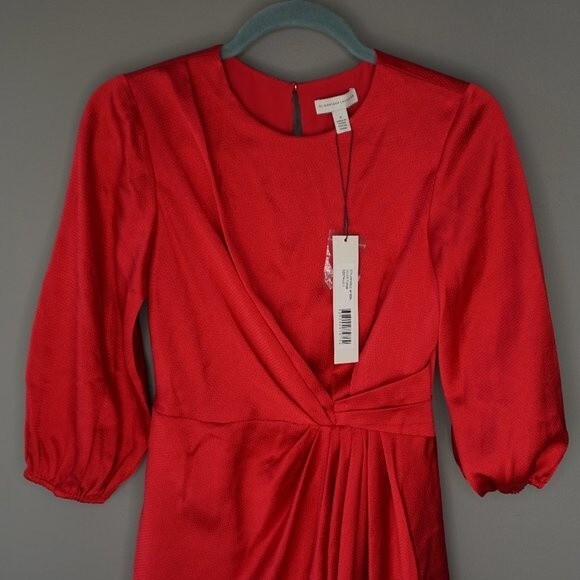 ML MONIQUE LHUILLIER Fuchsia Pink Draped Hammered-Satin Mini Dress size 0 NWT - Picture 7 of 11